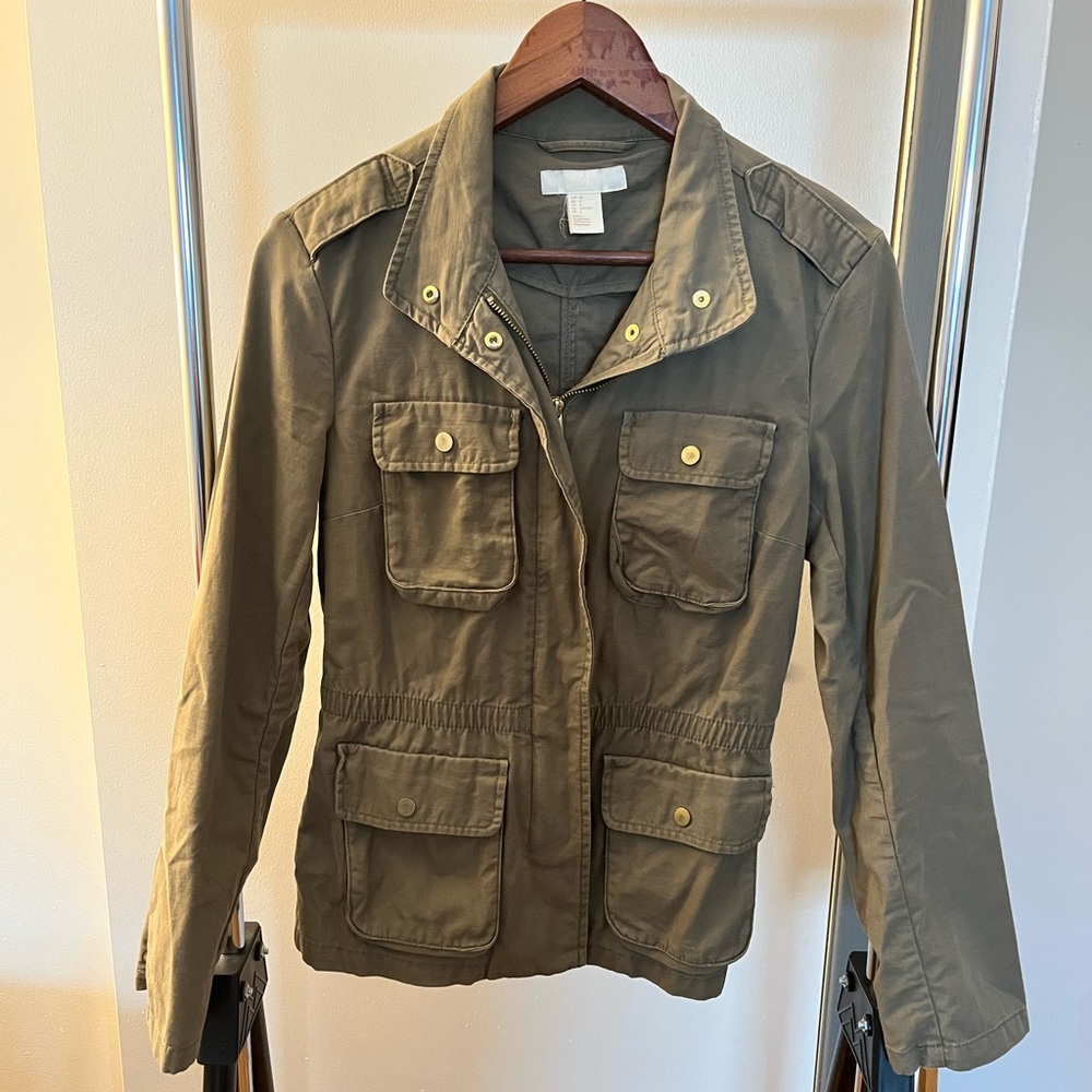 Olive Green Jacket with Gold Button Detailing